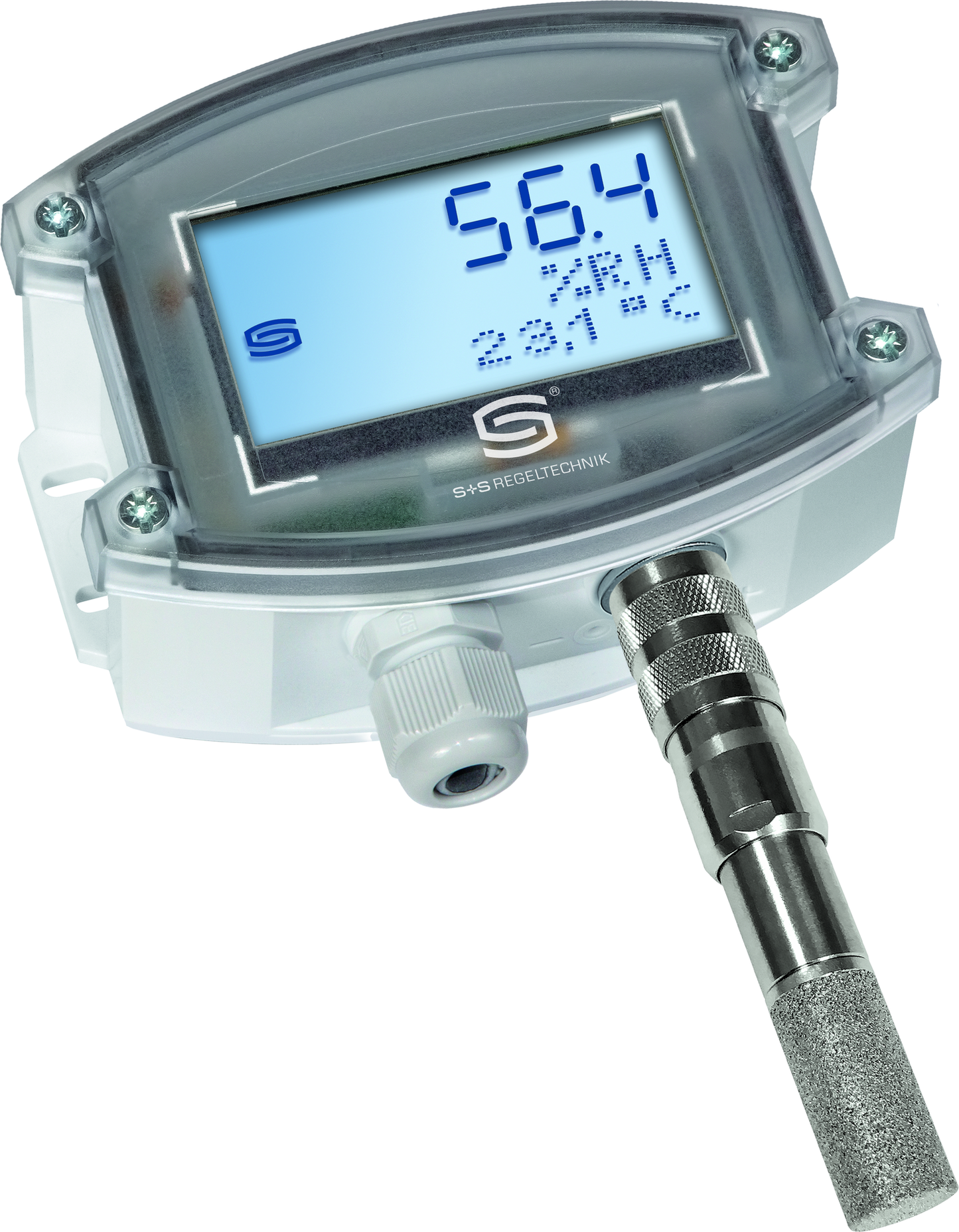 HYGRASGARD AFF-25-U LCD, mit geöffneter Abdeckung, mit Metall-Sinterfilter - S+S Regeltechnik