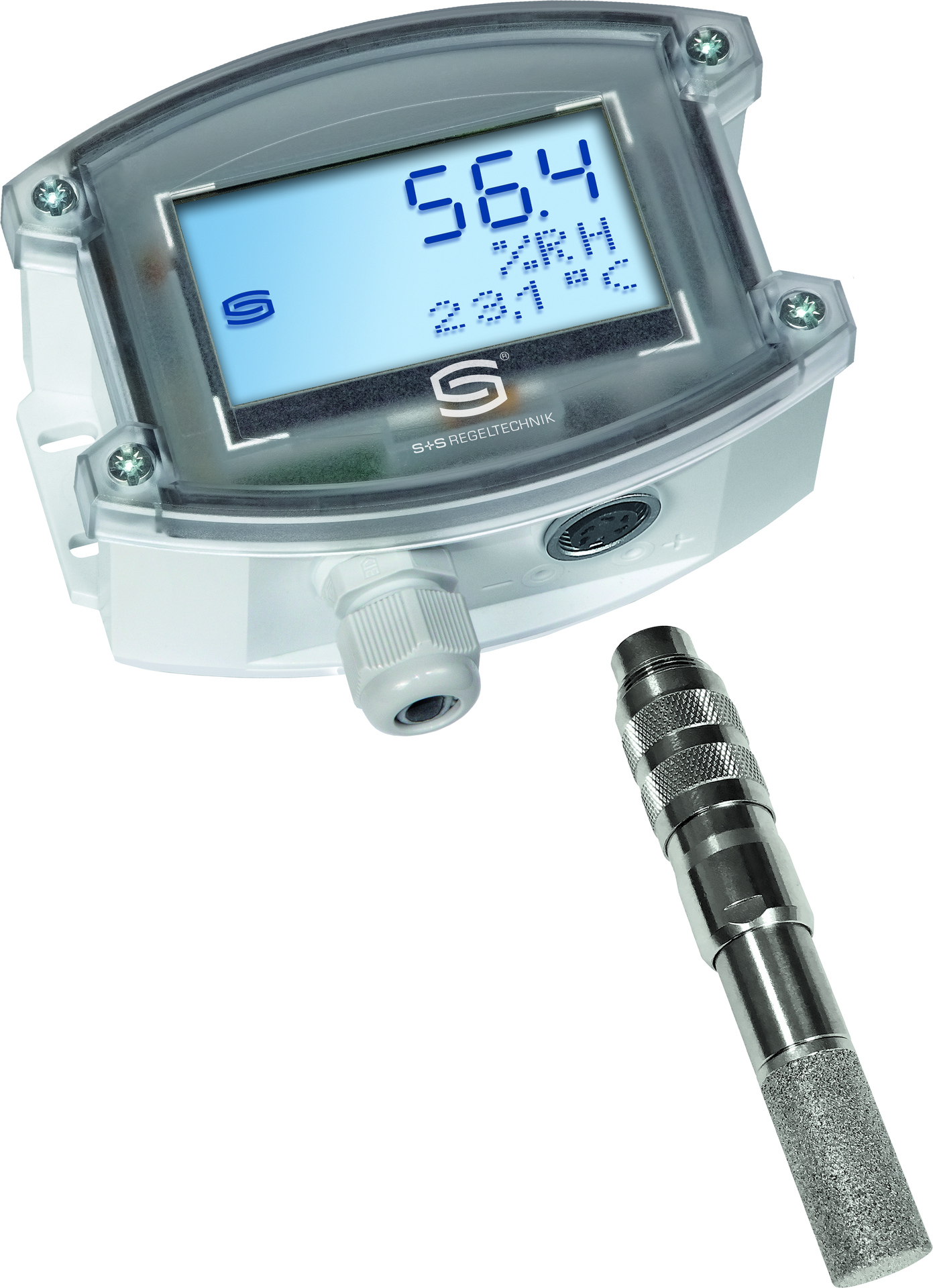 HYGRASGARD AFF-25-U LCD, mit geöffneter Abdeckung, mit Metall-Sinterfilter - S+S Regeltechnik
