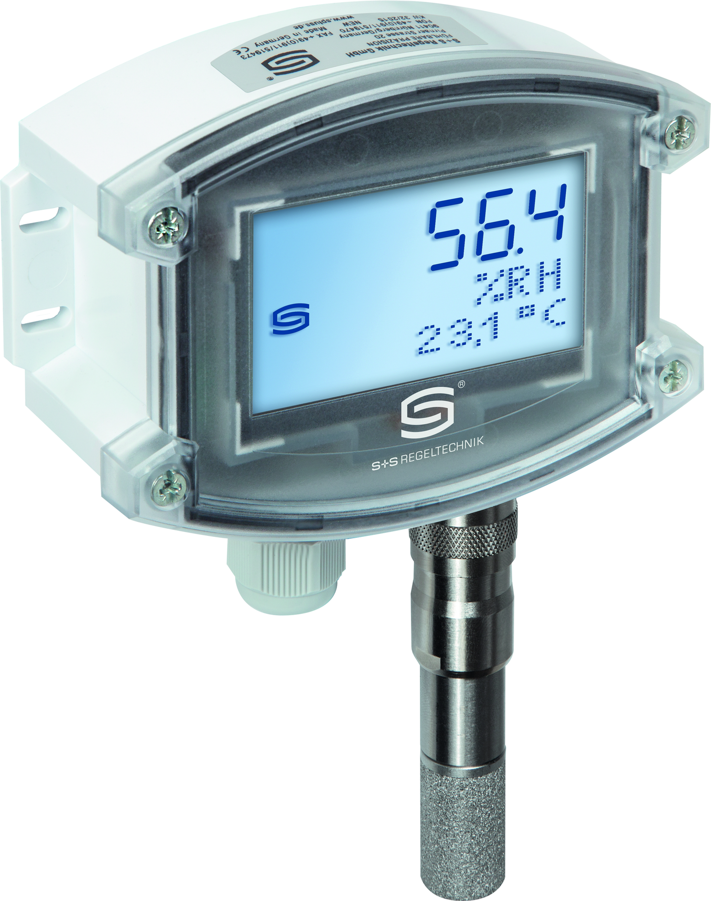 Aufputz- Feuchte- und Temperaturfühler HYGRASGARD AFF-25-U LCD, mit LCD-Anzeige, mit Metall-Sinterfilter - S+S Regeltechnik