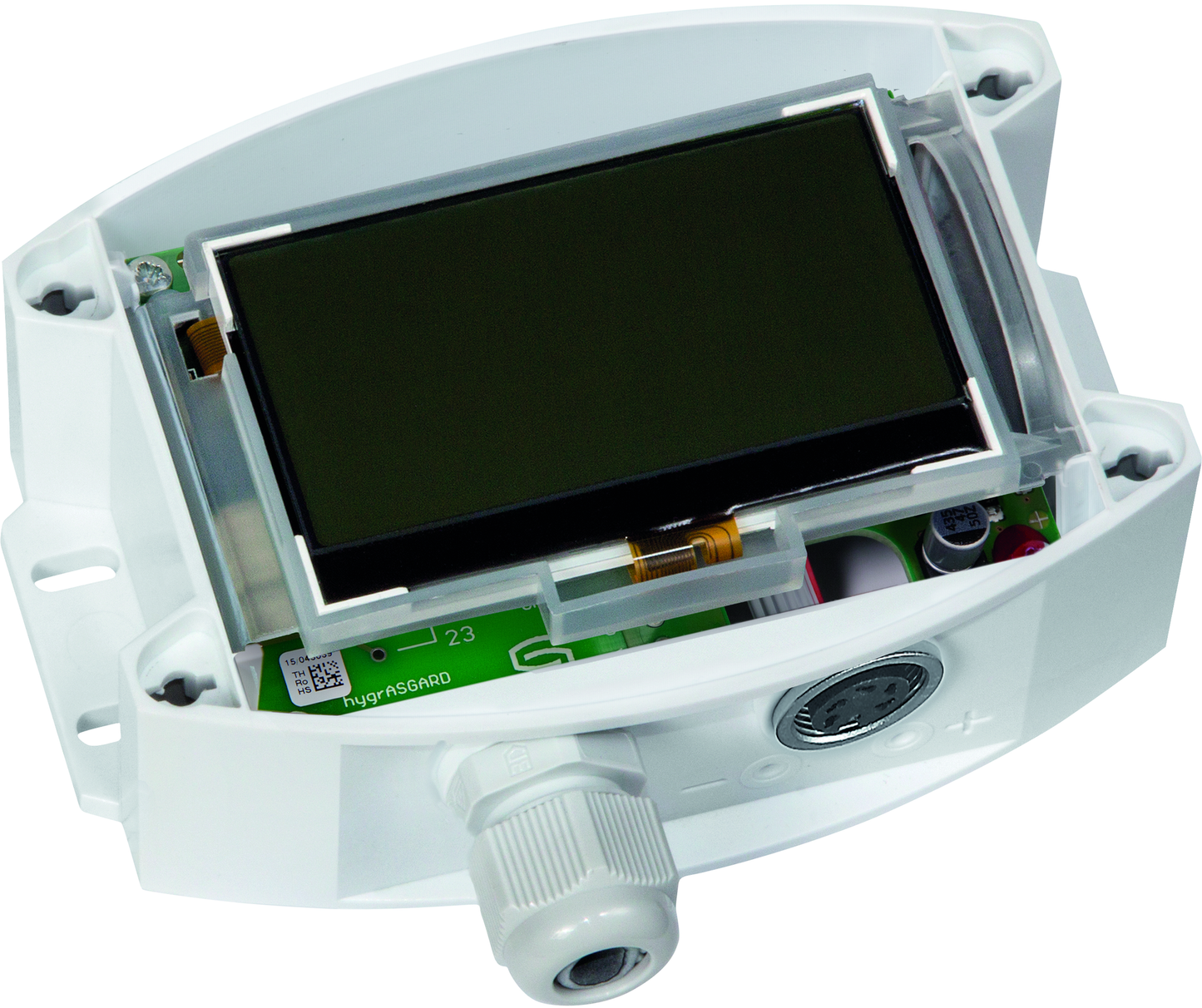 HYGRASGARD AFF-25-U LCD, mit geöffneter Abdeckung, mit Sinterfilter - S+S Regeltechnik
