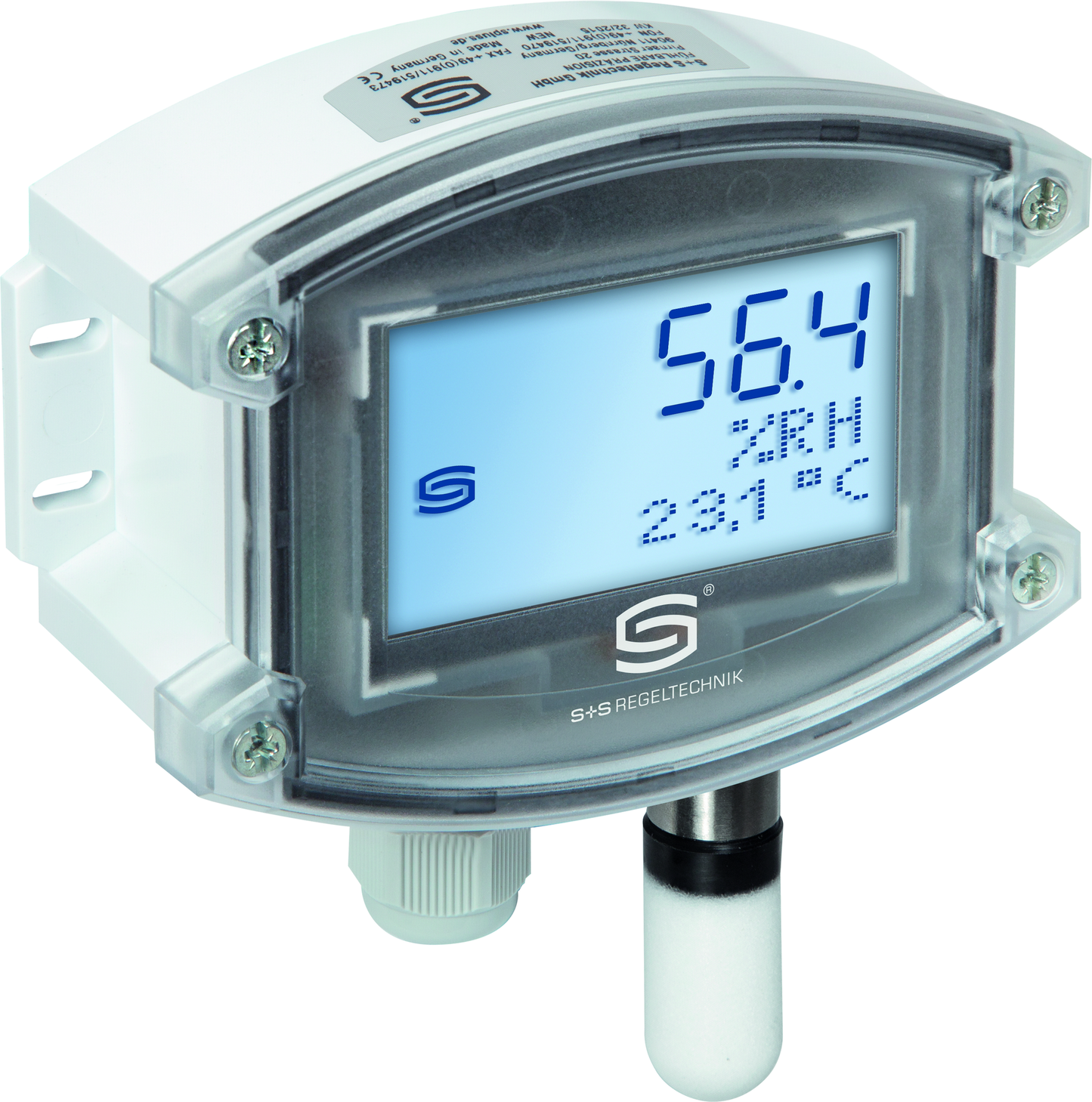 Aufputzfeuchtefühler / Außenfeuchtefühler HYGRASGARD AFF-U LCD, mit LCD-Anzeige, mit Kunststoff-Sinterfilter - S+S Regeltechnik