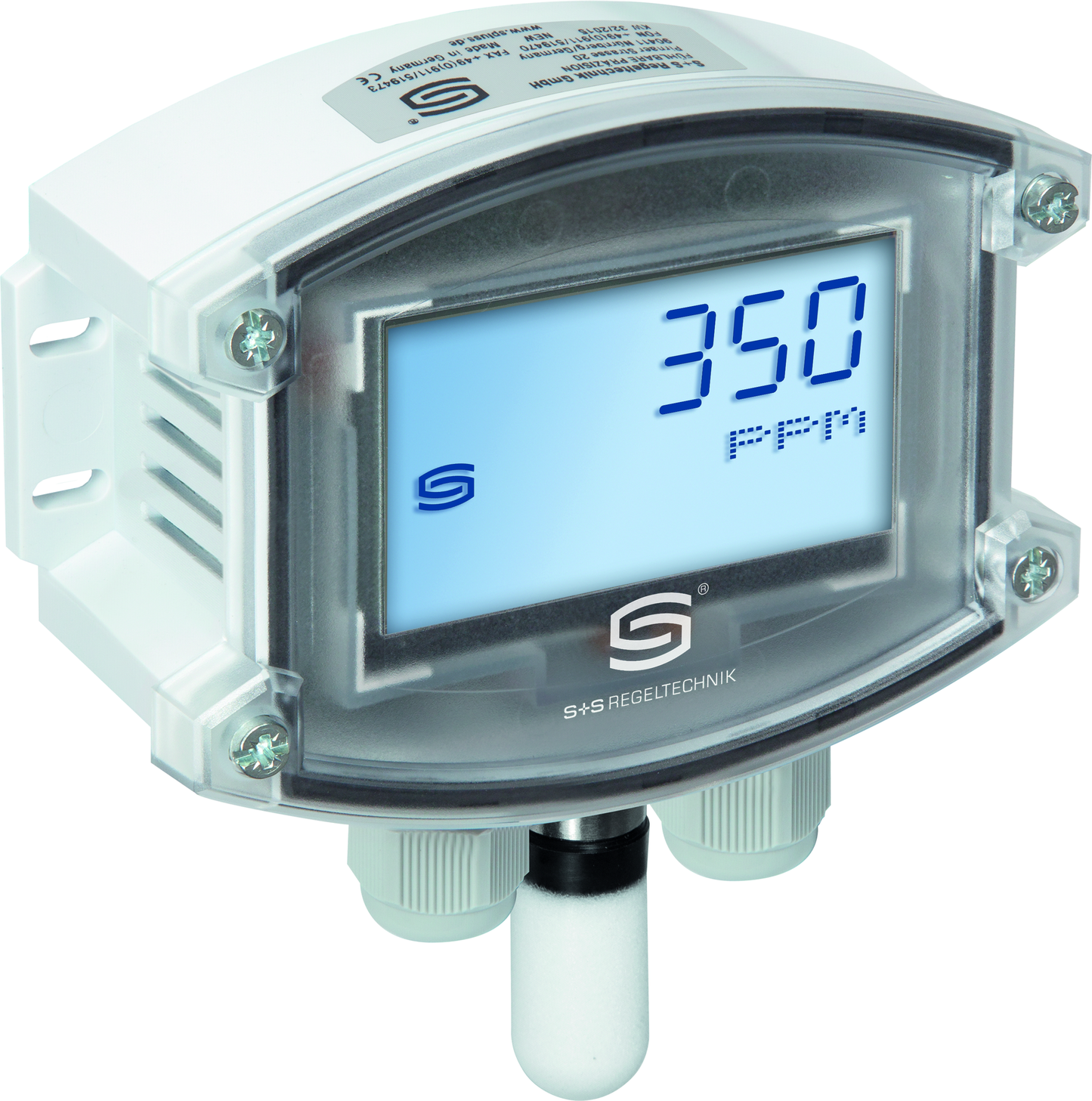 Aufputzfühler für Feuchte, Temperatur, Luftgüte und CO2 AERASGARD AFTM-LQ-CO2-Modbus LCD, mit LCD-Anzeige, mit Kunststoff-Sinterfilter - S+S Regeltechnik