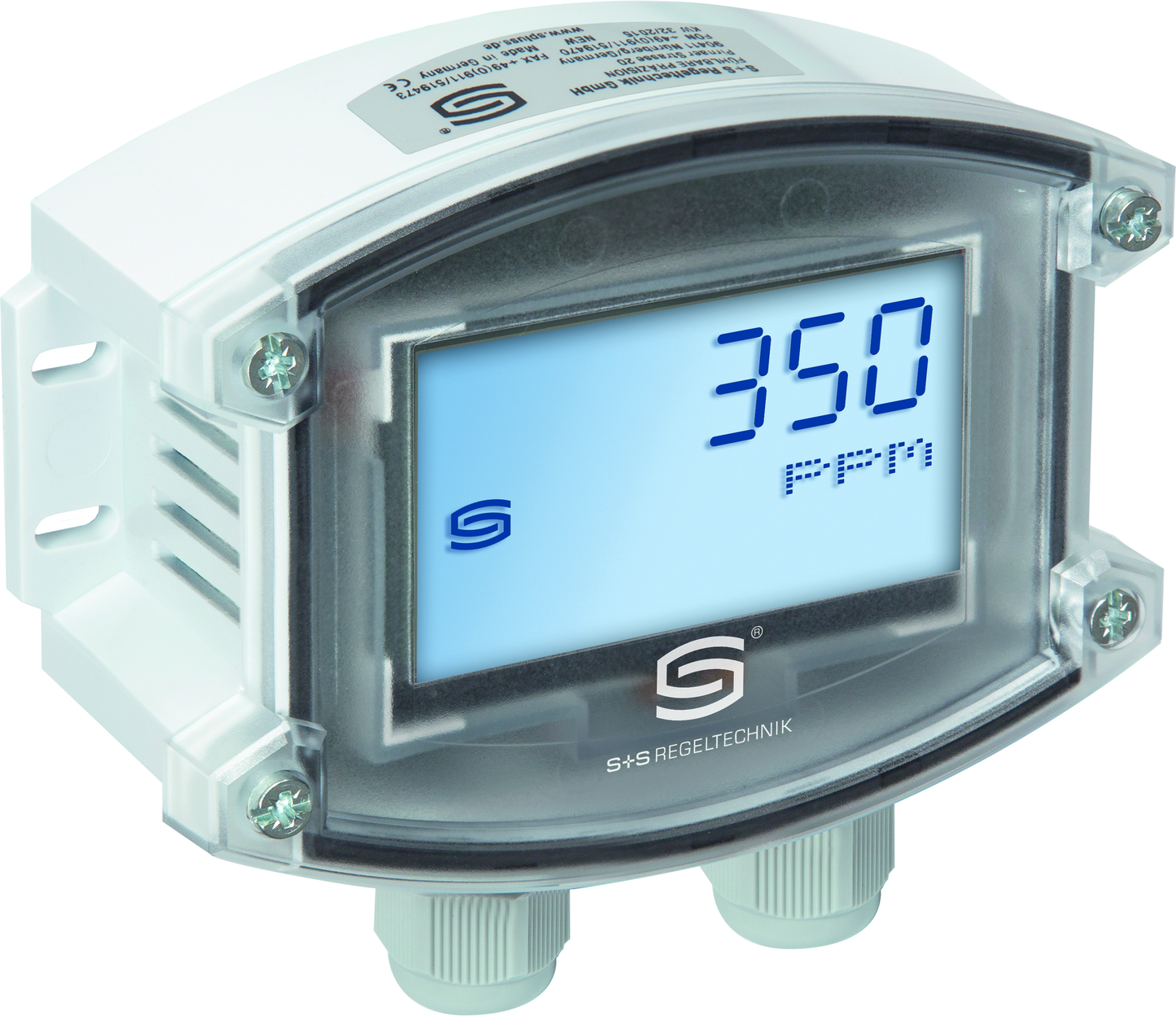 Aufputzfühler AERASGARD ACO2-Modbus LCD, mit LCD-Anzeige, mit Metall-Sinterfilter - S+S Regeltechnik