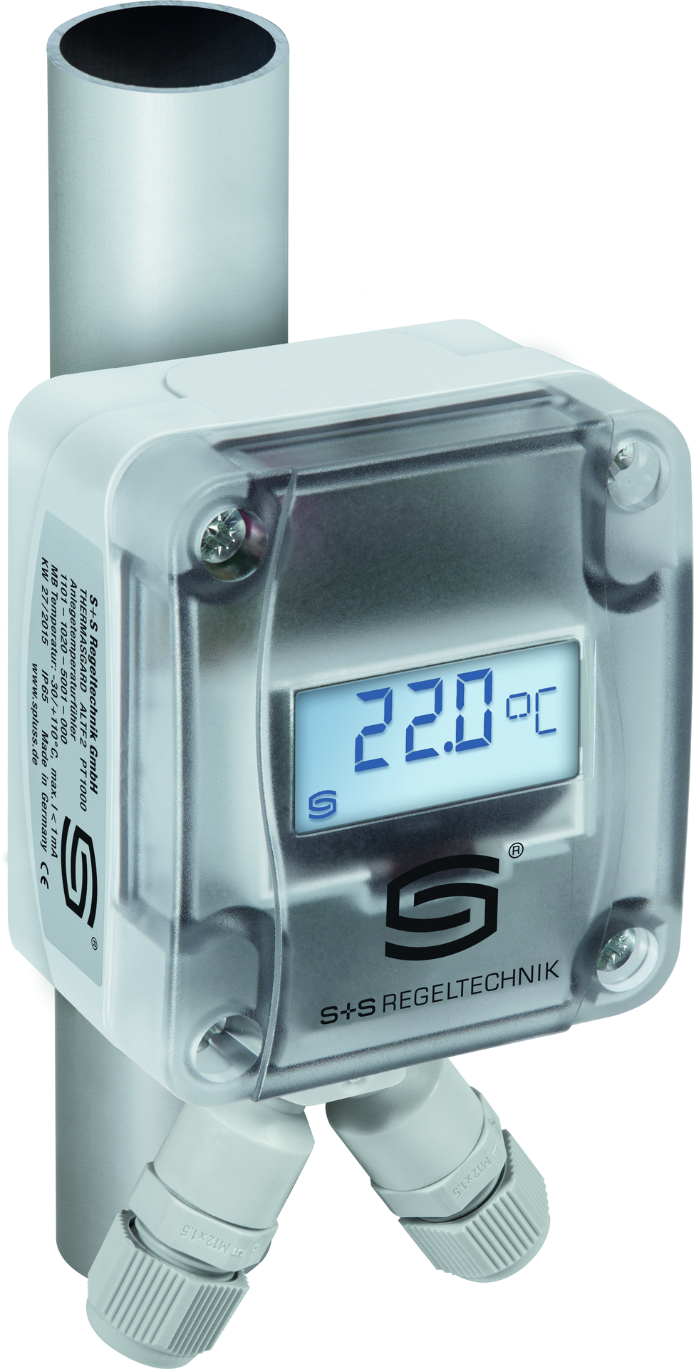 Anlegetemperaturfühler THERMASGARD ALTM1-Modbus-SD LCD, mit LCD-Anzeige - S+S Regeltechnik