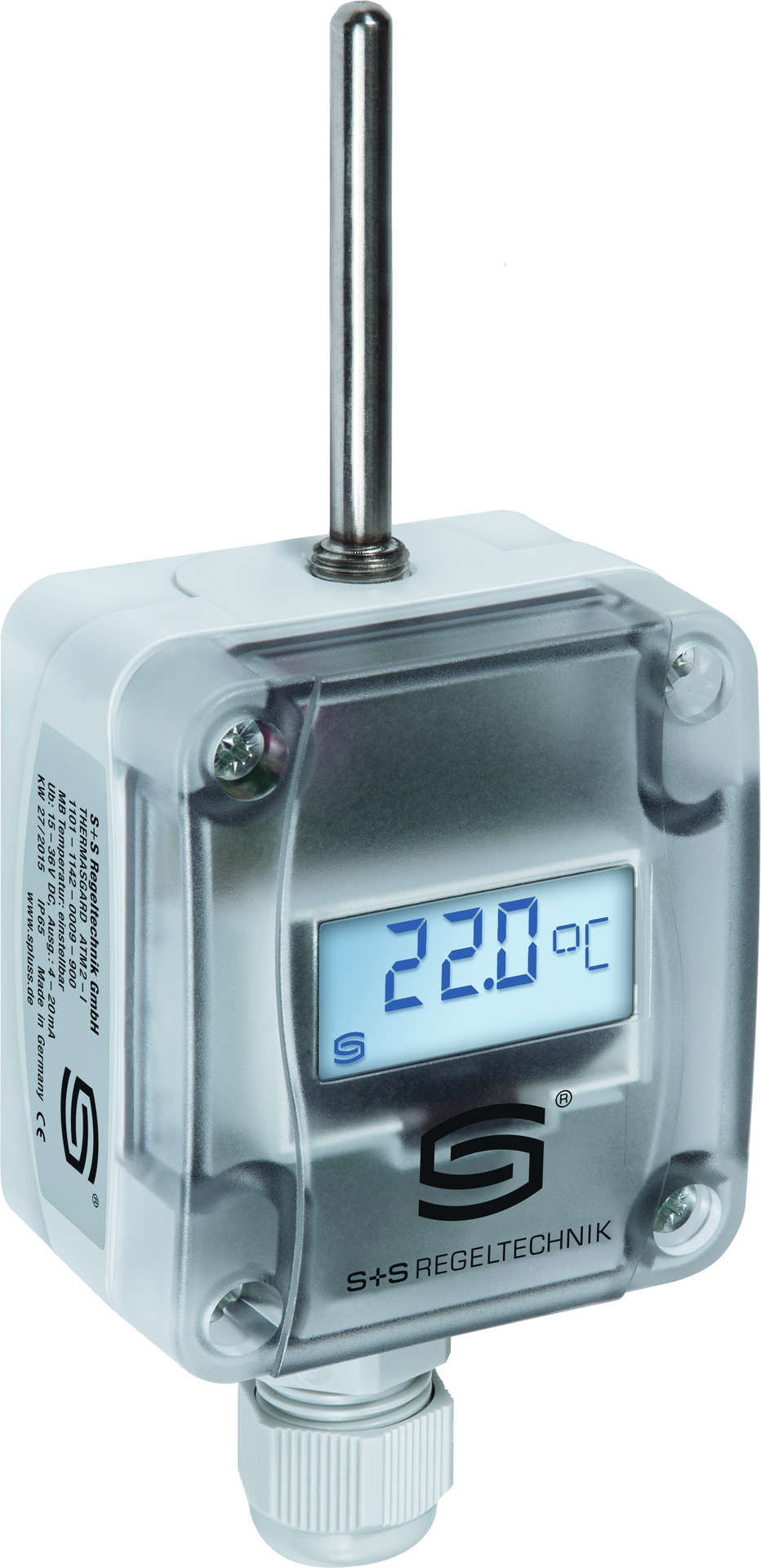 Außentemperatur- / Feuchtraumtemperaturmessumformer THERMASGARD ATM2-A LCD, mit LCD-Anzeige - S+S Regeltechnik
