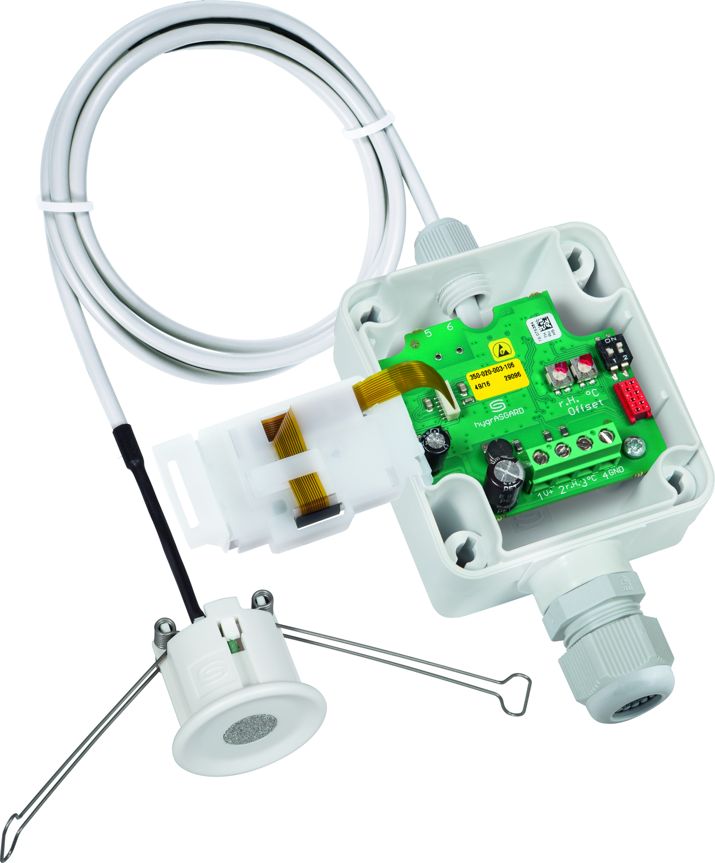 HYGRASGARD DFTF-I LCD, mit geöffneter Abdeckung und LCD-Anzeige, mit Sinterfilter - S+S Regeltechnik