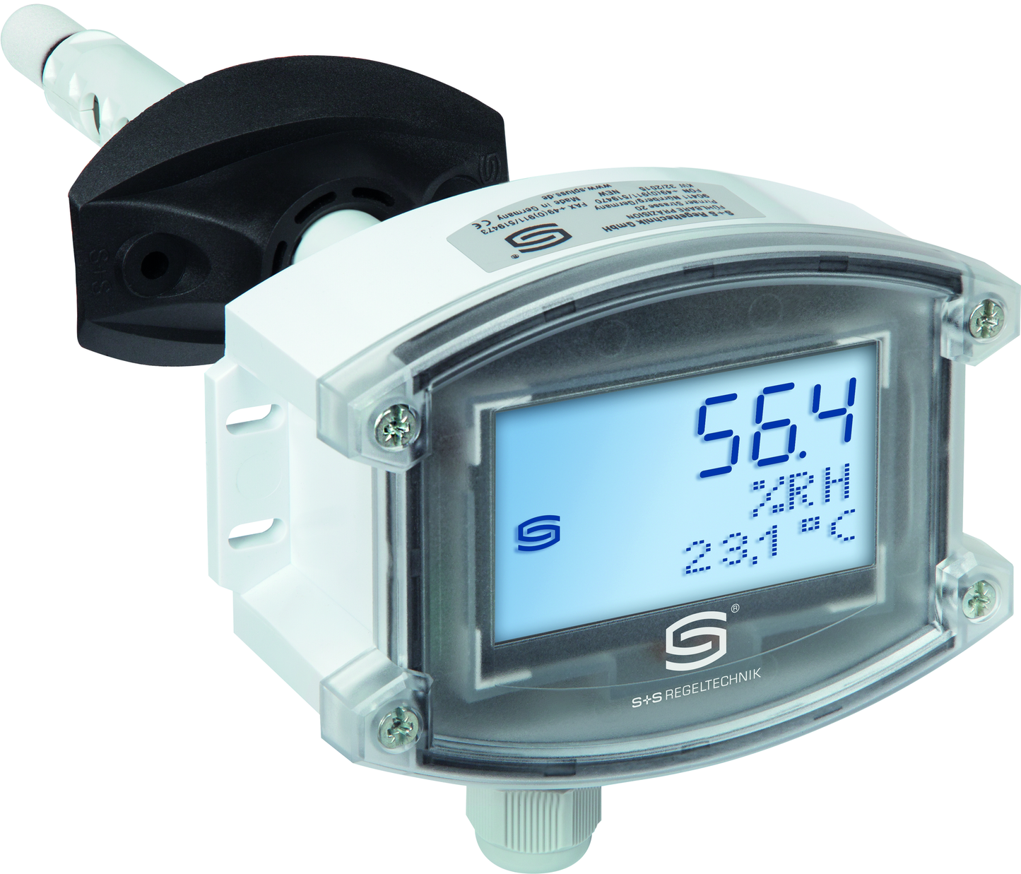 Kanalfeuchte- und Temperaturfühler HYGRASGARD KFTF-20-I LCD, mit LCD-Anzeige, mit Kunststoff-Sinterfilter - S+S Regeltechnik