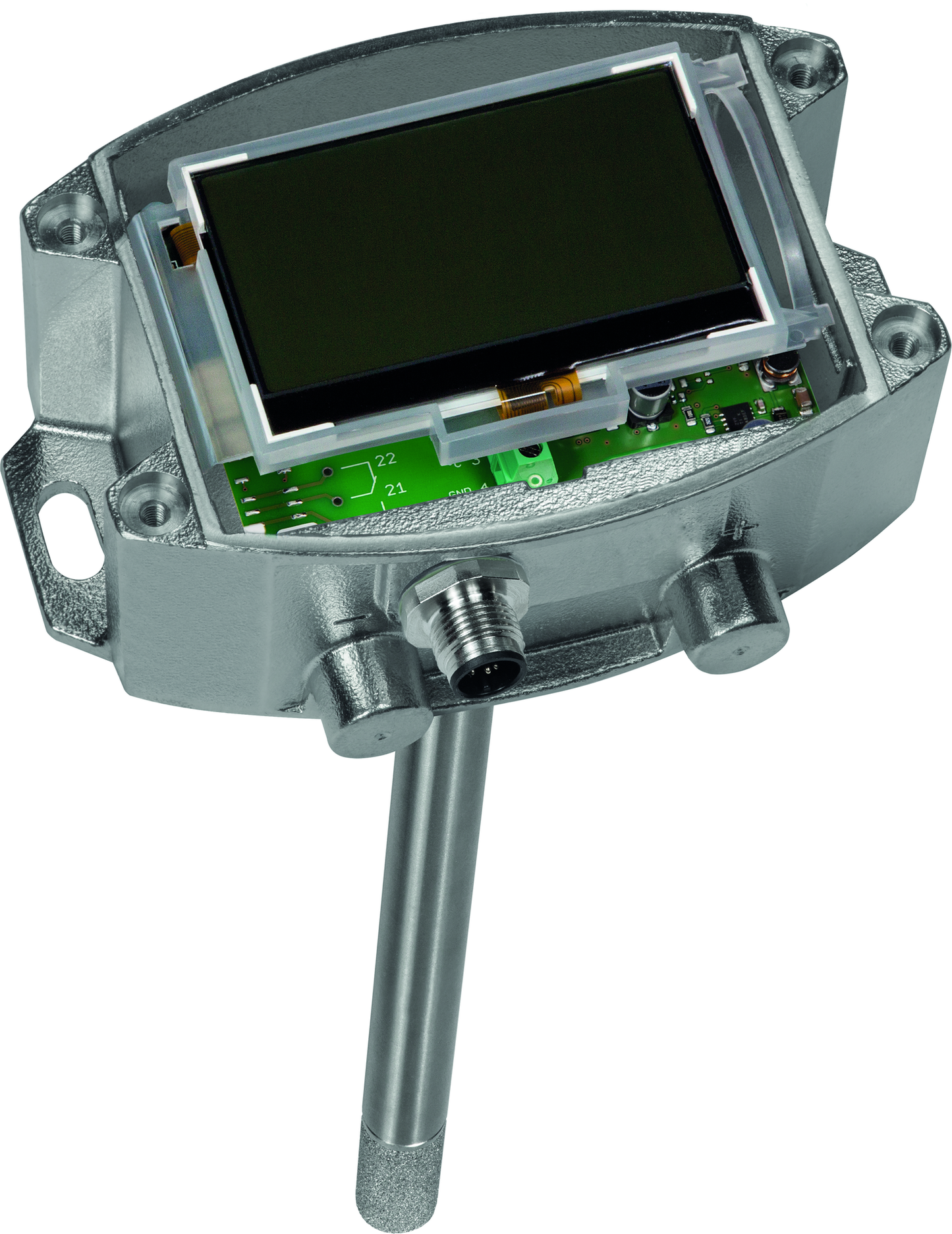 HYGRASGARD KFTF-20-I VAQ LCD, mit geöffneter Abdeckung, mit Metall-Sinterfilter - S+S Regeltechnik