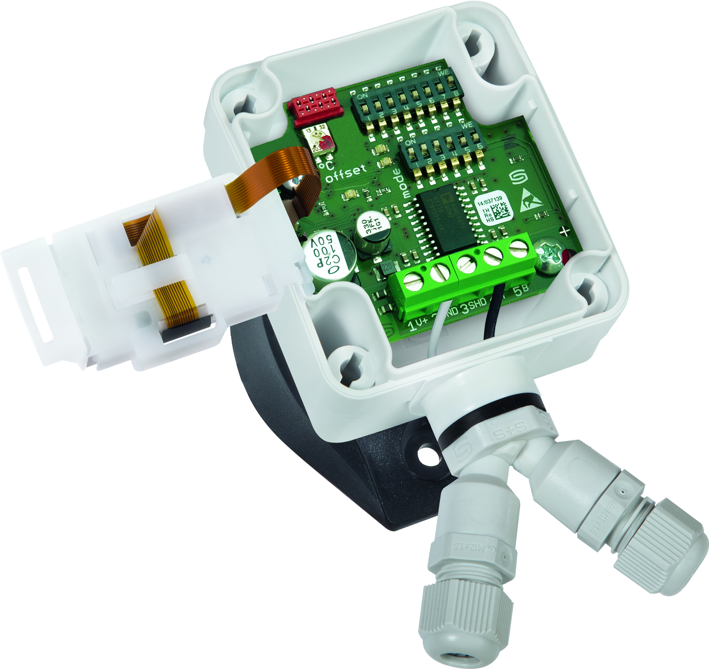 THERMASGARD MWTM-Modbus-SD 3,0m LCD, mit geöffneter Abdeckung und LCD-Anzeige - S+S Regeltechnik