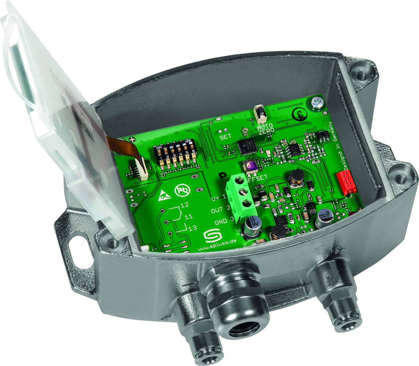 PREMASREG 7115-UW VA LCD, mit geöffneter Abdeckung und LCD-Anzeige - S+S Regeltechnik