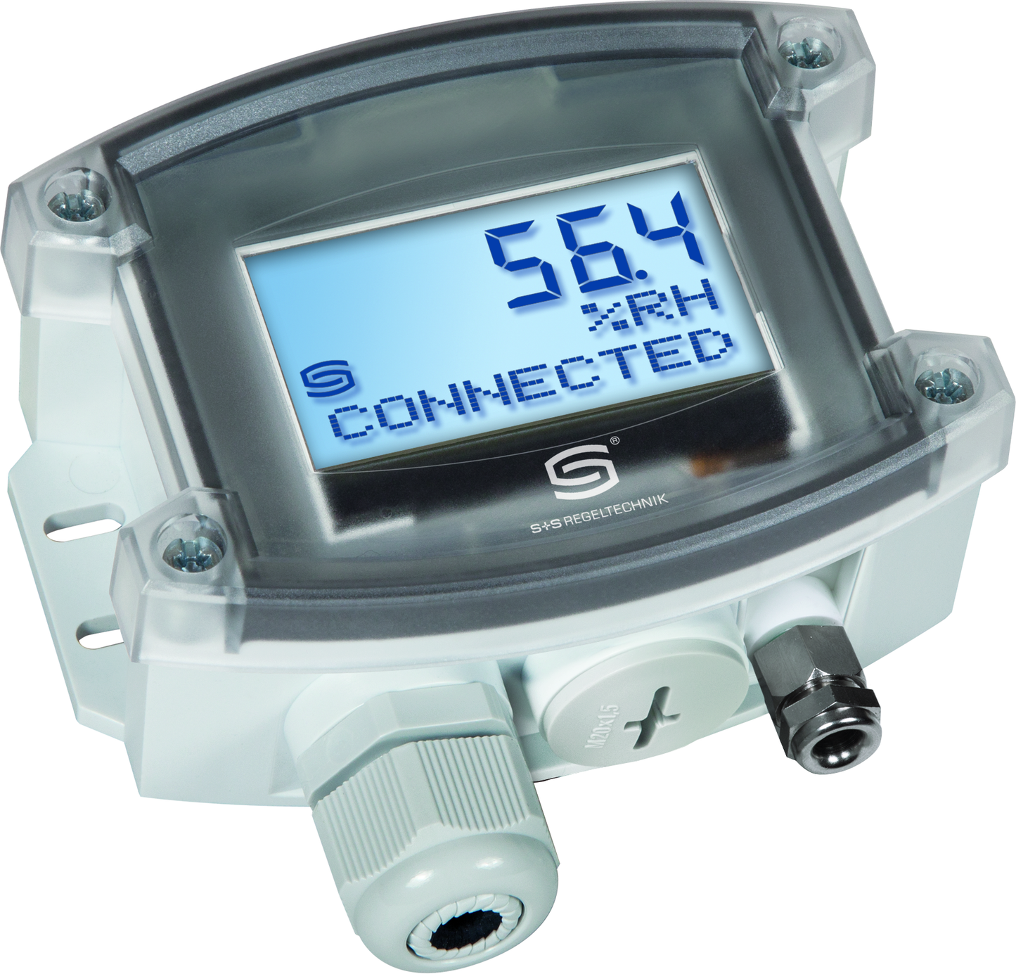 HYGRASGARD RPFTF-20-wModbus LCD, mit geöffneter Abdeckung, mit Metall-Sinterfilter - S+S Regeltechnik