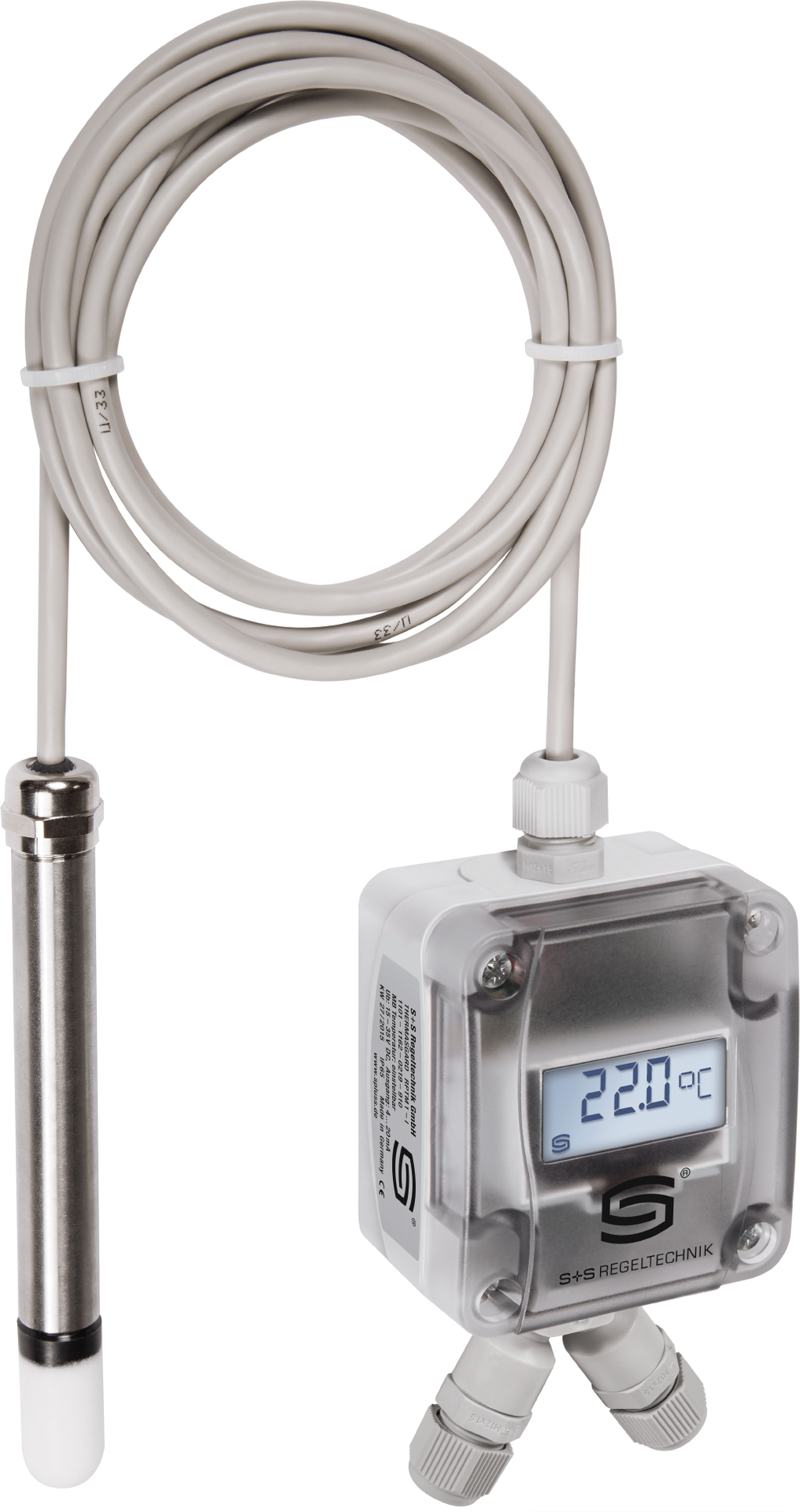Raumpendeltemperaturmessumformer THERMASGARD RPTM1-Modbus LCD, mit LCD-Anzeige - S+S Regeltechnik