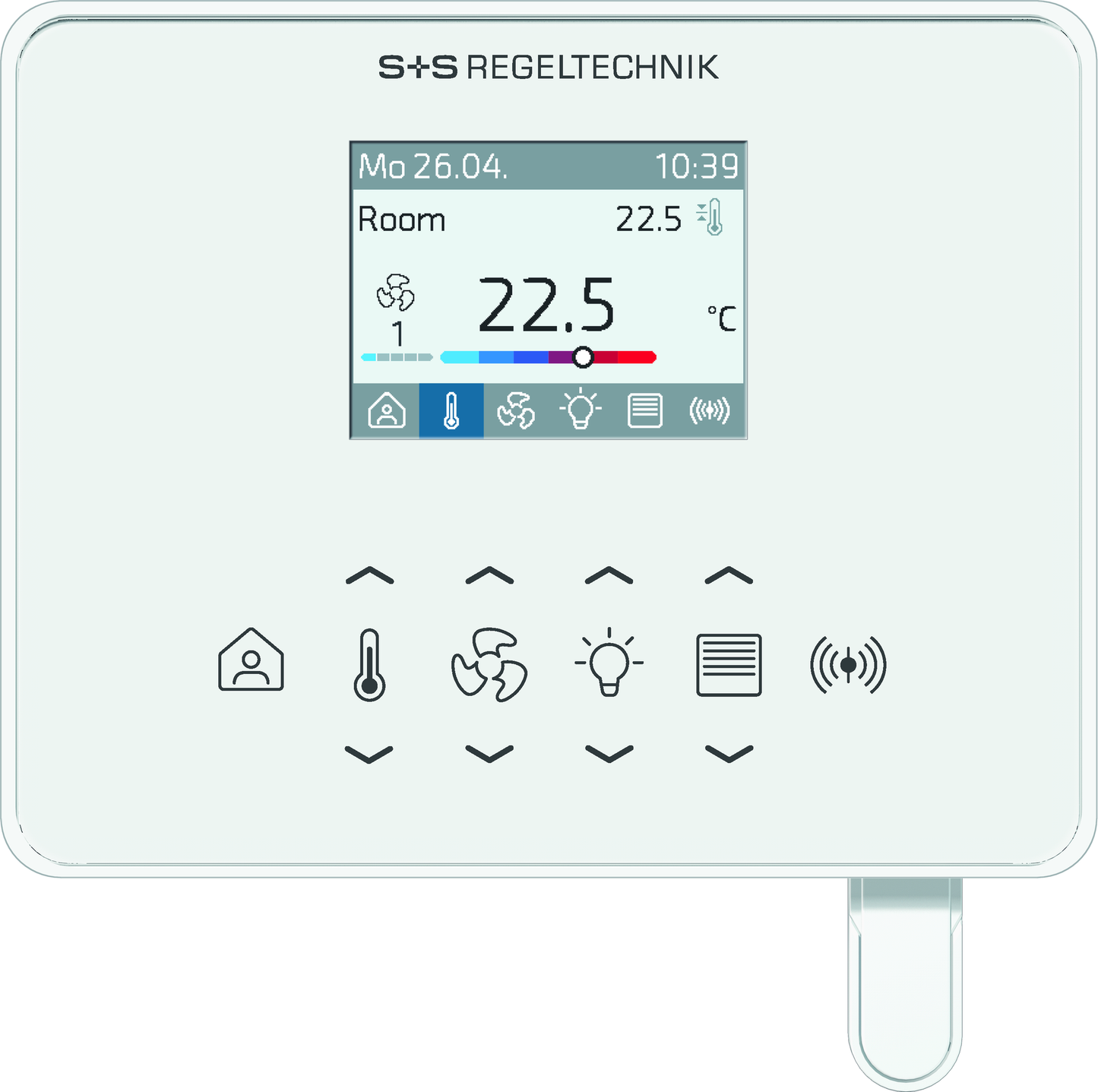 RYMASKON® RYM 1441C-RH-VOC-WMOD-BL room control device for heating and cooling adjustment.
