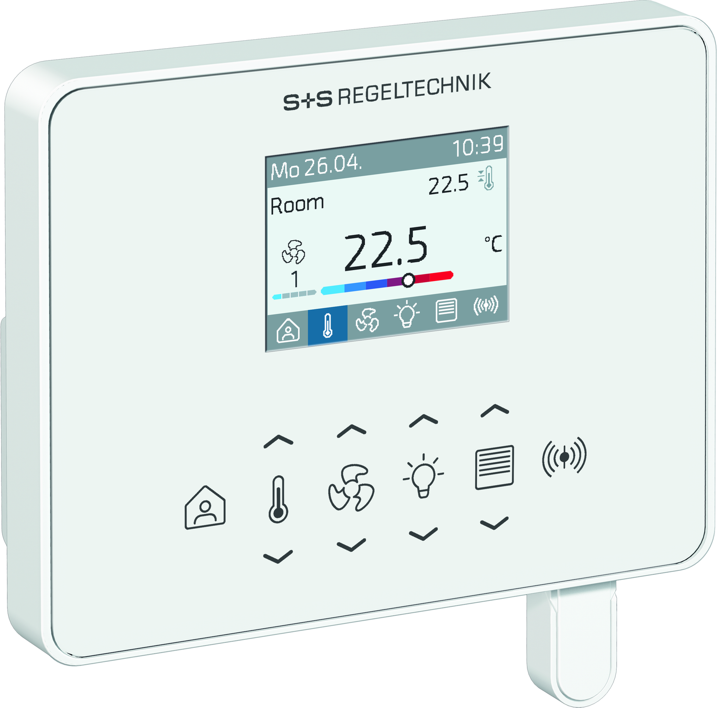 RYMASKON® RYM 1441C-RH-VOC-WMOD-BL room control device with digital display and multifunction buttons.