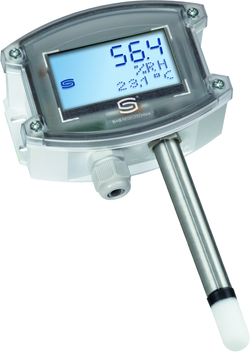 Aufputzfeuchte- und Temperaturfühler HYGRASGARD AFTF-20-U LCD, mit geöffneter Abdeckung, mit Kunststoff-Sinterfilter - S+S Regeltechnik