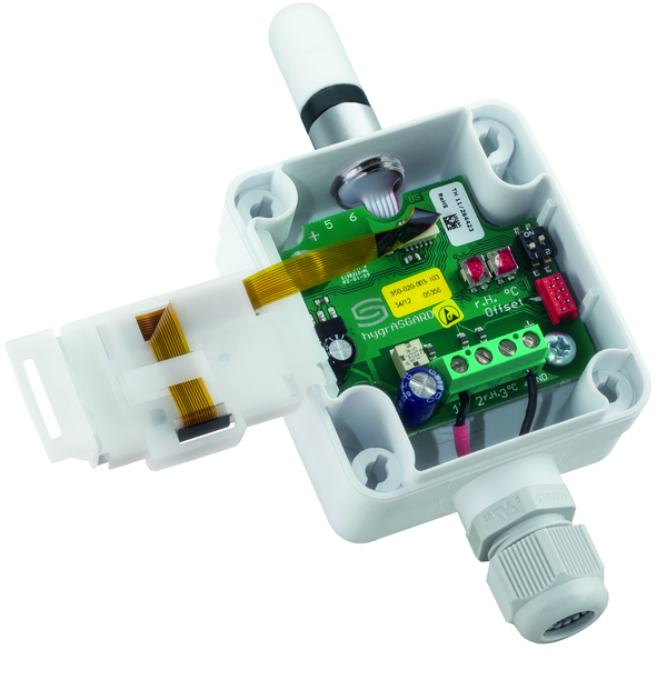 HYGRASGARD AFF-SD-U LCD, mit geöffneter Abdeckung und LCD-Anzeige, mit Sinterfilter - S+S Regeltechnik