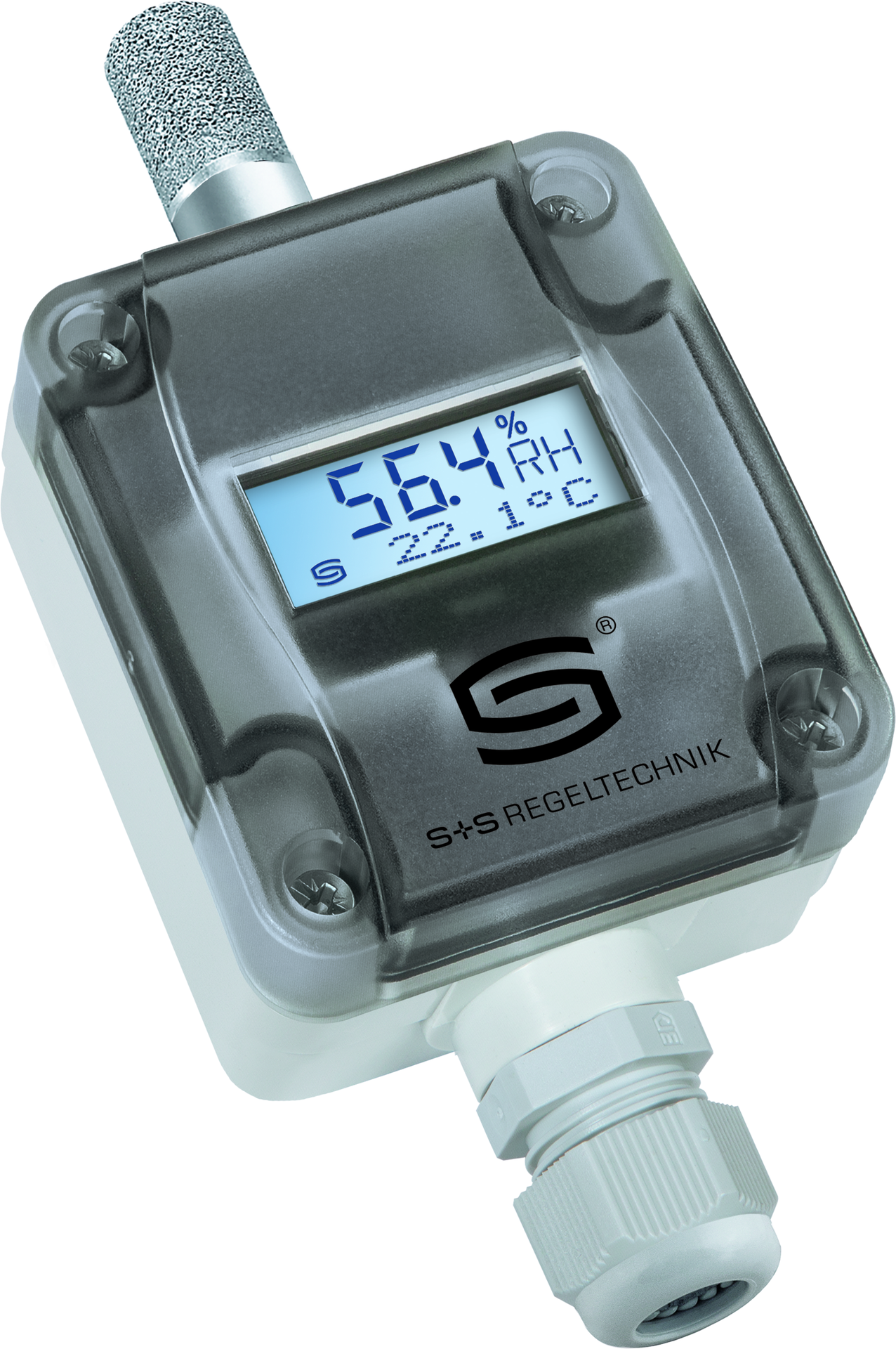 HYGRASGARD AFF-SD-U LCD, mit geöffneter Abdeckung, mit Metall-Sinterfilter - S+S Regeltechnik