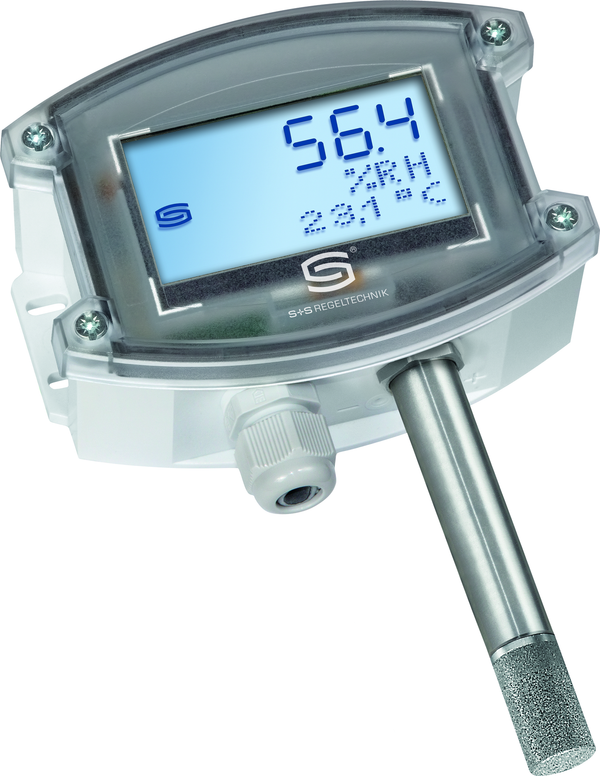 HYGRASGARD AFTF-20-U LCD, mit geöffneter Abdeckung, mit Metall-Sinterfilter - S+S Regeltechnik