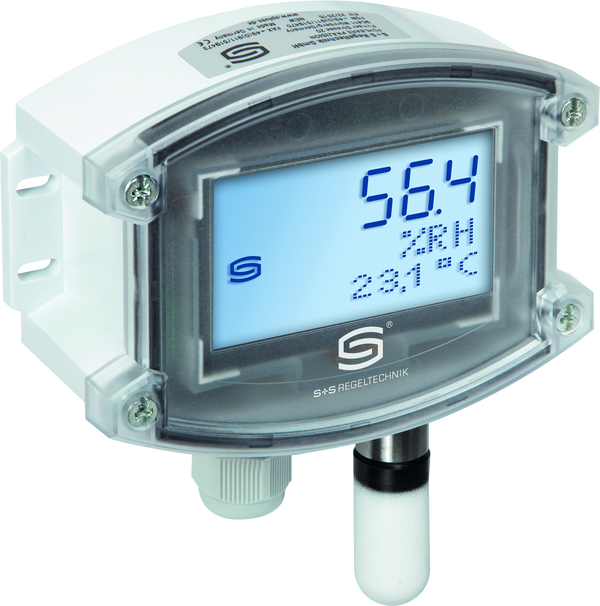 Aufputzfeuchte- und Temperaturfühler HYGRASGARD AFTF-U LCD, mit LCD-Anzeige, mit Kunststoff-Sinterfilter - S+S Regeltechnik
