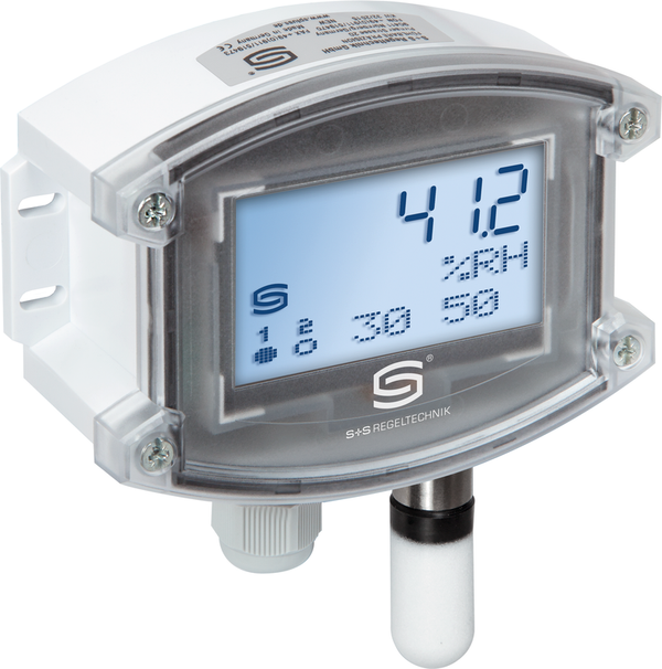 Aufputz-Hygrothermostat mit Display und weißem Schutzrohr