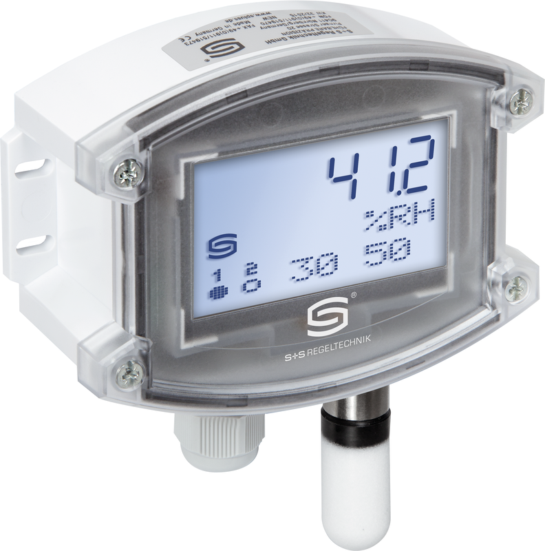 Aufputz-Hygrothermostat mit Display und weißem Schutzrohr