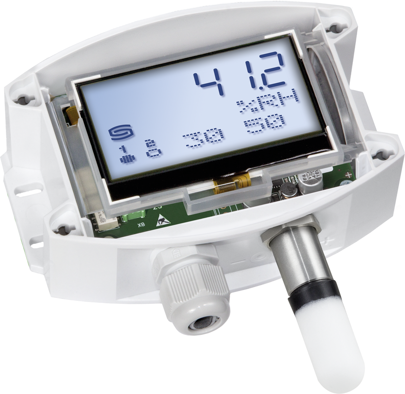 Aufputz-Hygrothermostat mit geöffnetem Gehäuse und sichtbarer Platine