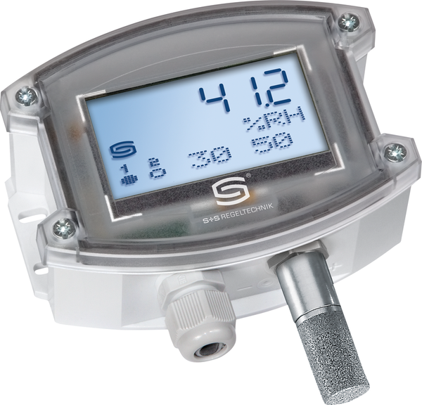 Aufputz-Hygrothermostat mit porösem Schutzrohr in Seitenansicht