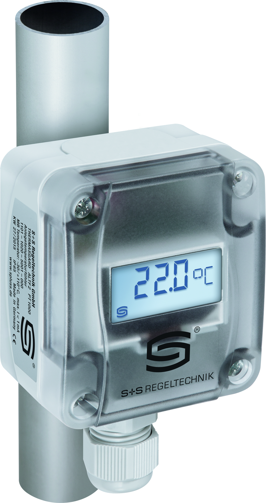 Anlegetemperaturfühler / Rohranlegemessumformer THERMASGARD ALTM1-I LCD, mit LCD-Anzeige - S+S Regeltechnik