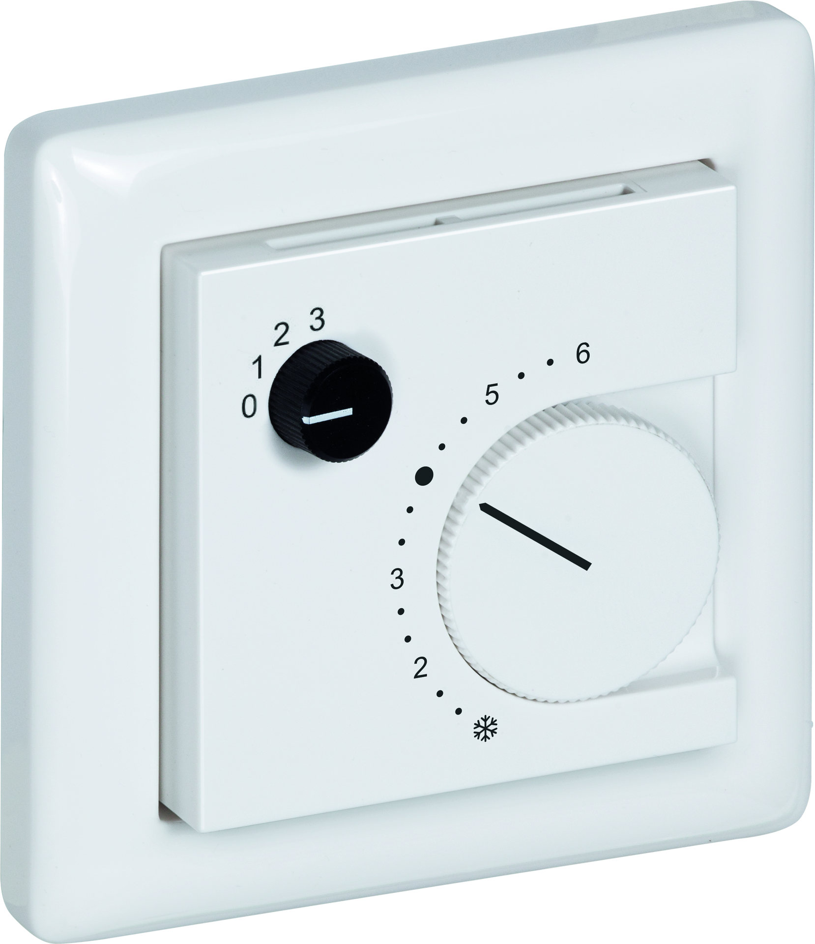 Raumtemperaturfühler mit Bedienelementen im Flächenschalterprogramm THERMASGARD FSTF NiTK P D4 - S+S Regeltechnik