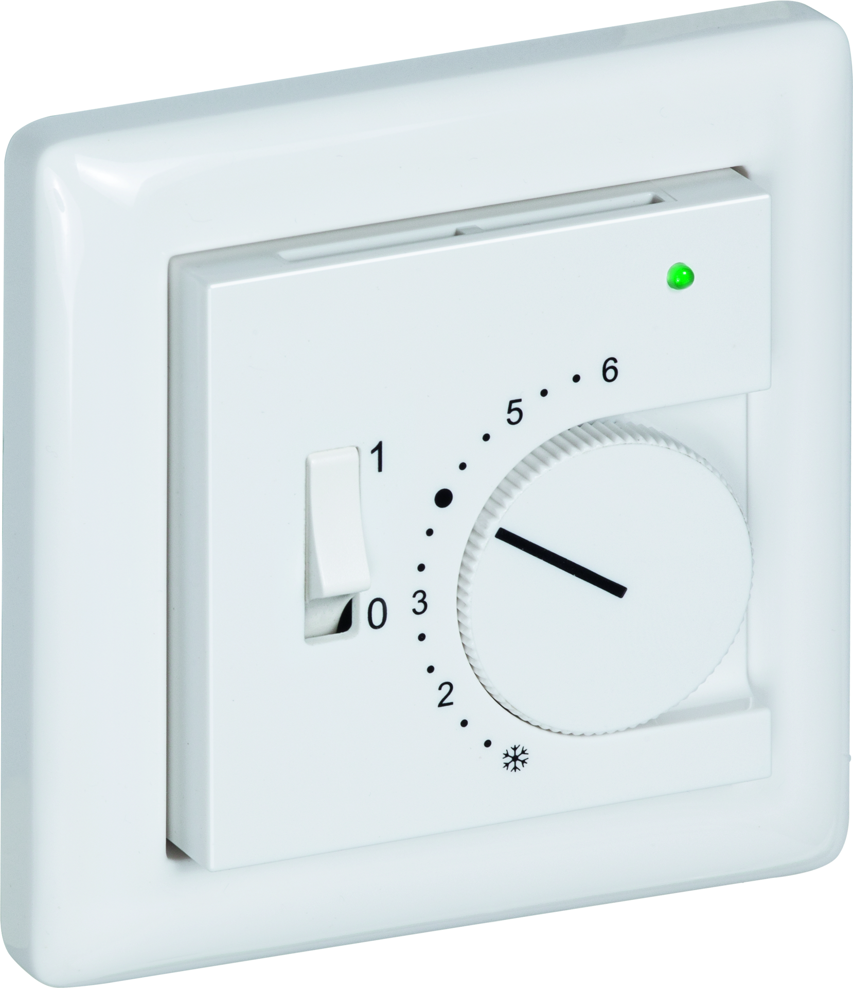 Raumtemperaturfühler mit Bedienelementen im Flächenschalterprogramm THERMASGARD FSTF Pt1000 P L W - S+S Regeltechnik