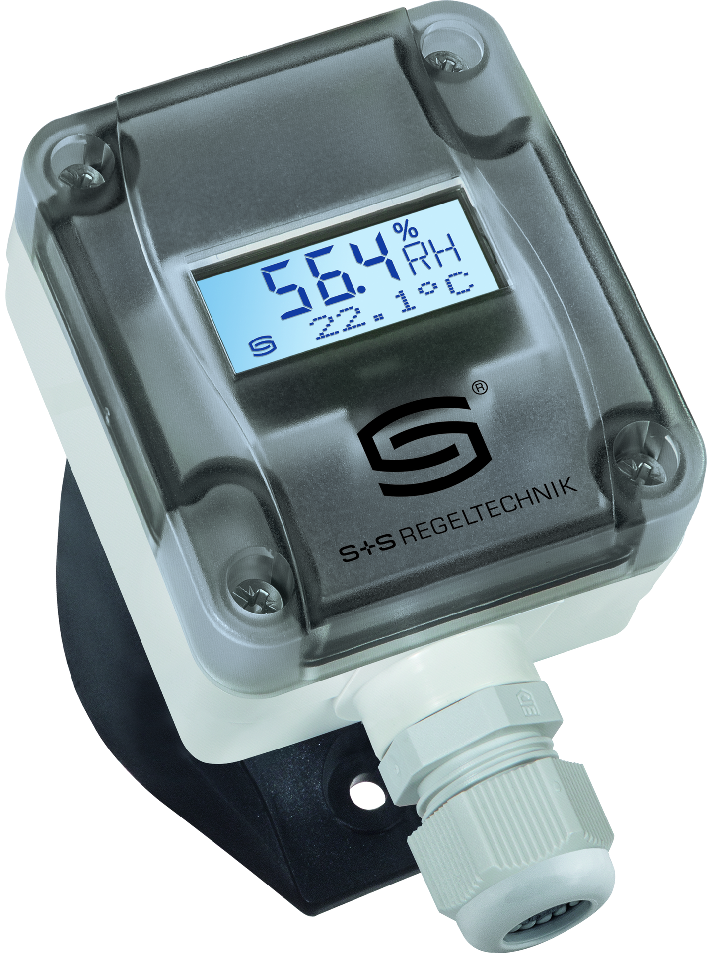 HYGRASGARD KFF-U LCD, mit geöffneter Abdeckung, mit Metall-Sinterfilter - S+S Regeltechnik