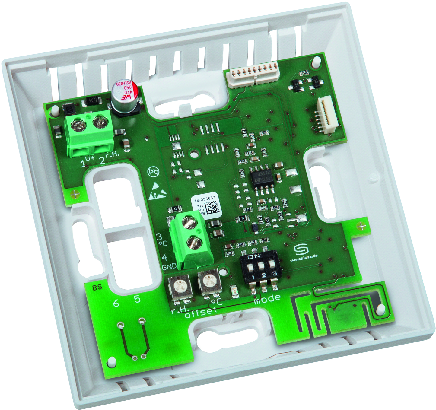 HYGRASGARD RFTF-U NTC1,8K, mit geöffneter Abdeckung und sichtbarer Platine, mit Sinterfilter - S+S Regeltechnik