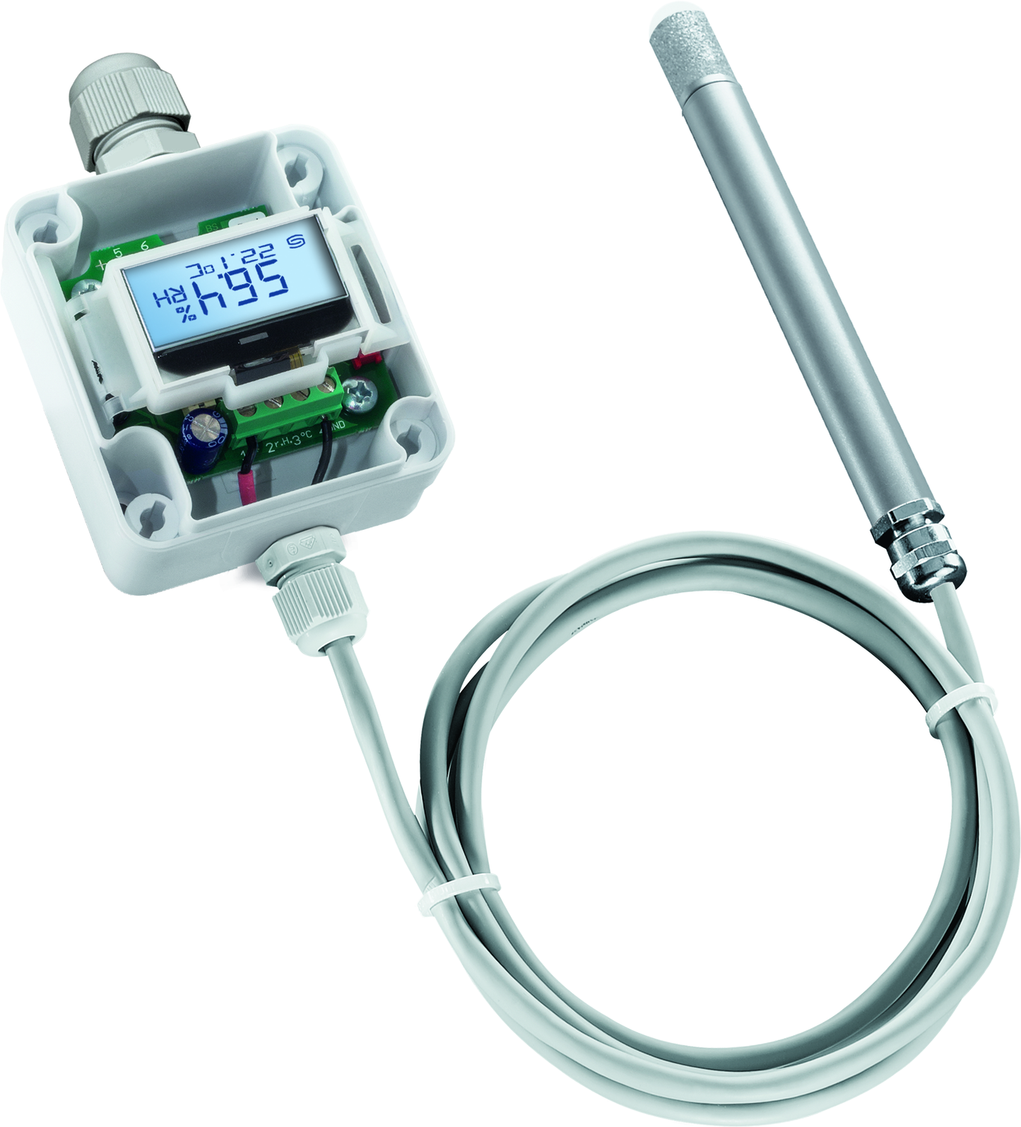 HYGRASGARD RPFF-I LCD, mit geöffneter Abdeckung, mit Metall-Sinterfilter - S+S Regeltechnik